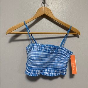 Colsie Blue & White Gingham Bralette / Crop Top – Ruffle Trim – NWT – Size XS